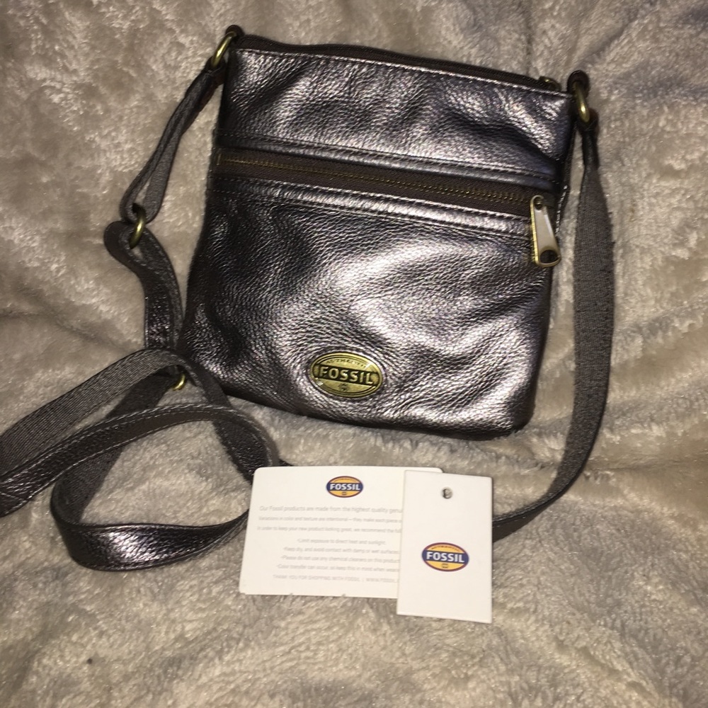 Bronze (Gunmetal) Leather FOSSIL Crossbody Purse